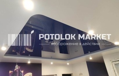  Многоуровневый натяжной потолок в кухне
